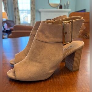 Vaneli Truffle Suede Peep-Toe Boots